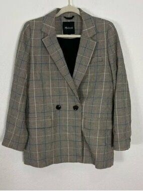 Madewell Black & White Houndstooth Plaid Caldwell Double Breasted Blazer